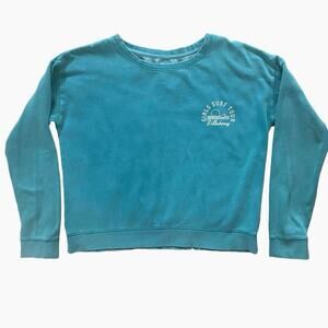 BILLABONG Surf‎ Tour Logo Scoop Neck Boxy Pullover Sweatshirt Turquoise Womens L